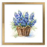 Botanical wall art featuring a beautifully framed bluebonnet design with a gold frame and mat, perfect for adding a touch of elegance to home decor.