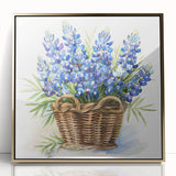 Framed botanical wall art featuring a bluebonnet design in vibrant colors, set in an elegant gold frame, ideal for home decor and floral enthusiasts.