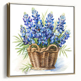 Framed botanical wall art featuring a vibrant bluebonnet design in silver and gold hues, elegantly displayed against a textured background, perfect for home decor.