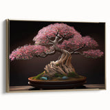 Framed canvas wall art featuring a botanical bonsai tree design in gold tones, showcasing intricate details and elegant aesthetics, perfect for modern decor.