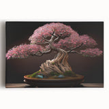 Botanical bonsai tree wall art on stretched canvas, showcasing intricate floral designs and vibrant colors, perfect for home decor and nature enthusiasts.