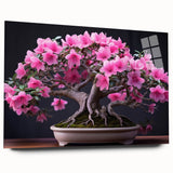 Botanical bonsai tree wall art design displayed in an elegant acrylic frame, highlighting intricate flower details and vibrant colors, perfect for home decor.