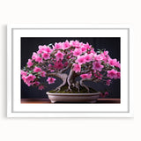 Botanical bonsai tree wall art in a white frame, showcasing vibrant flowers and intricate details, ideal for home decor and nature enthusiasts.