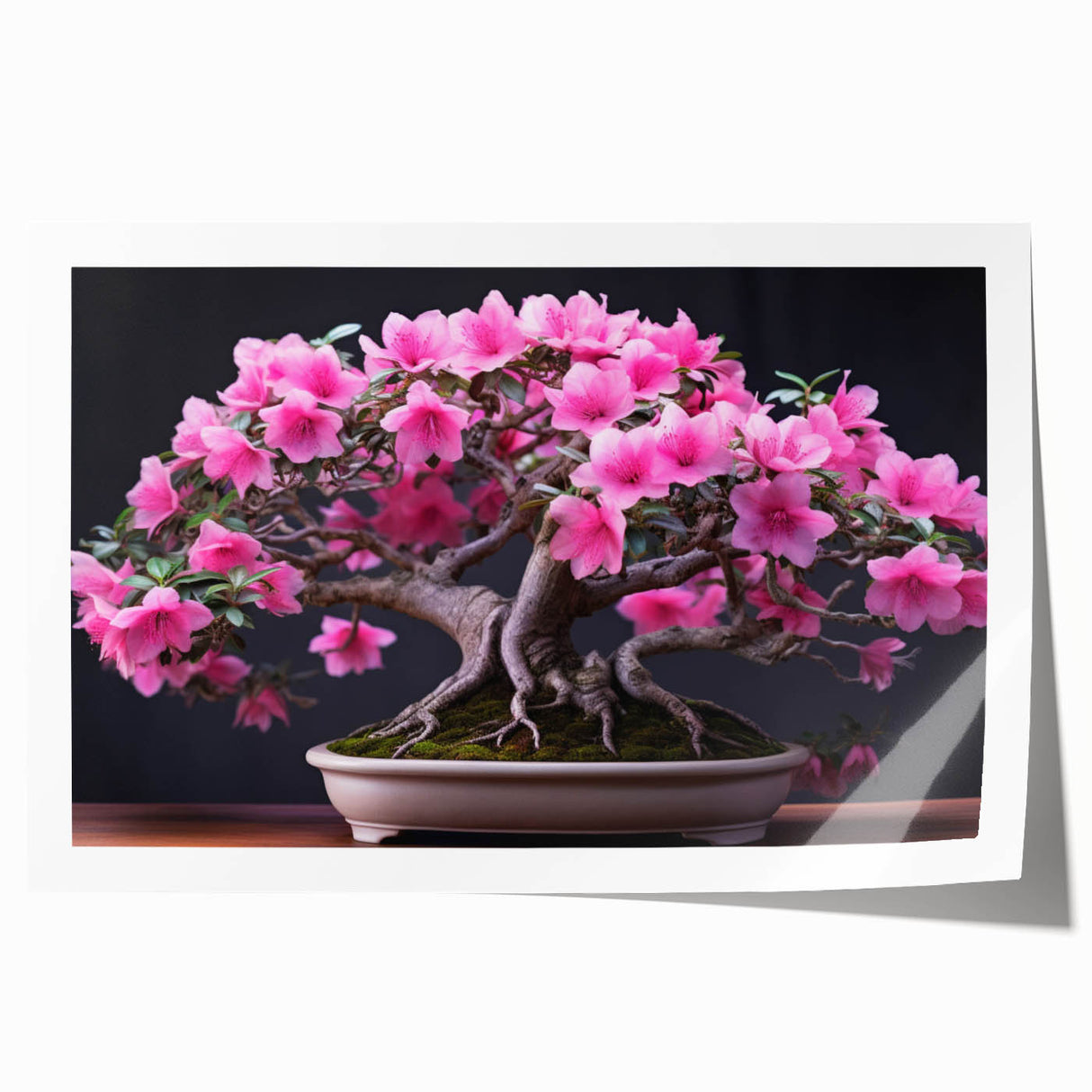 Botanical bonsai tree wall art print showcasing intricate floral designs in vibrant colors, rolled for easy display and shipping, perfect for home decor enthusiasts.