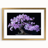 Botanical bonsai tree wall art framed in gold, showcasing intricate floral designs and a mat for a sophisticated touch, perfect for home decor.