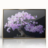 Framed wall art featuring a botanical bonsai tree design in gold acrylic, showcasing intricate floral details and vibrant colors, perfect for home decor.