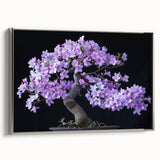 Framed botanical wall art featuring a bonsai tree design in silver, showcasing intricate floral details and a modern aesthetic, perfect for home decor.