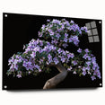 Acrylic glass wall art featuring a botanical bonsai tree design, showcasing intricate floral details and vibrant colors, ideal for home decor and nature enthusiasts.