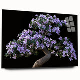 Botanical bonsai tree wall art design displayed in an elegant acrylic frame, showcasing intricate floral details and vibrant colors, perfect for home decor.