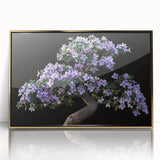 Framed wall art showcasing a botanical bonsai tree design with vibrant flowers, set in a gold frame, perfect for enhancing home decor. The piece features intricate details that bring a touch of nature indoors, ideal for art enthusiasts and collectors.