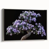 Framed canvas wall art showcasing a botanical bonsai tree design, featuring intricate details and a silver frame, ideal for home decor in modern settings.
