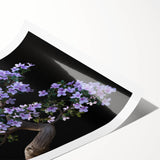 Botanical bonsai tree wall art design featuring vibrant flowers in intricate detail, printed on high-quality rolled canvas, perfect for home decor and nature lovers.