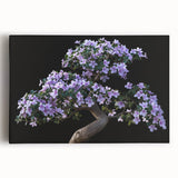 Botanical bonsai tree wall art design on stretched canvas, showcasing intricate floral patterns in vibrant colors, ideal for home decor enhancement.