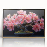 Framed acrylic wall art featuring a botanical bonsai tree design in gold, showcasing intricate details and vibrant colors, ideal for modern home decor.