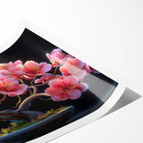 Botanical bonsai tree wall art print showcasing vibrant colors and intricate details, rolled for easy display and shipping, perfect for nature-themed decor.