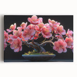 Stretched canvas wall art showcasing a vibrant botanical bonsai tree design with intricate floral details, perfect for home decor and nature lovers.