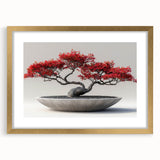 Botanical bonsai tree wall art design framed in gold with a mat, showcasing intricate floral patterns and elegant aesthetics, perfect for home decor.