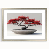 Botanical bonsai tree wall art collection framed in silver, showcasing intricate floral designs with a mat finish, perfect for home decor and nature lovers.