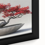 Close-up view of a framed botanical bonsai tree wall art piece, showcasing intricate flower details and vibrant colors against a neutral background, perfect for home decor.