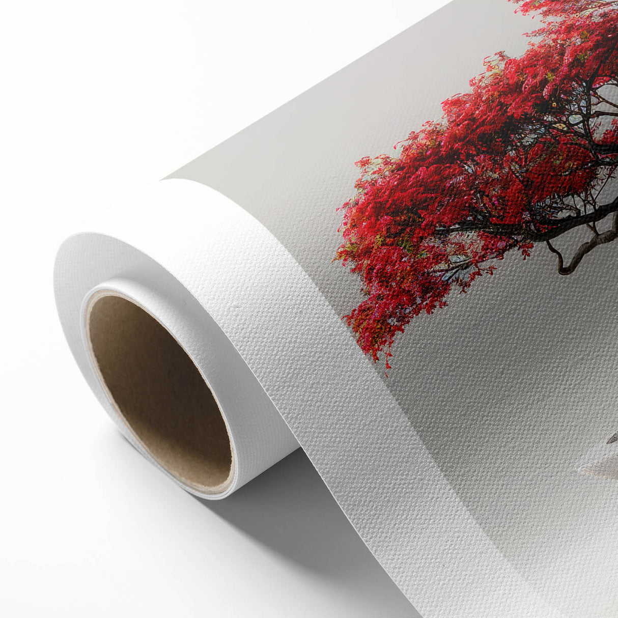 Botanical bonsai tree wall art design on rolled canvas, showcasing intricate floral patterns and vibrant colors, perfect for home decor enhancement.