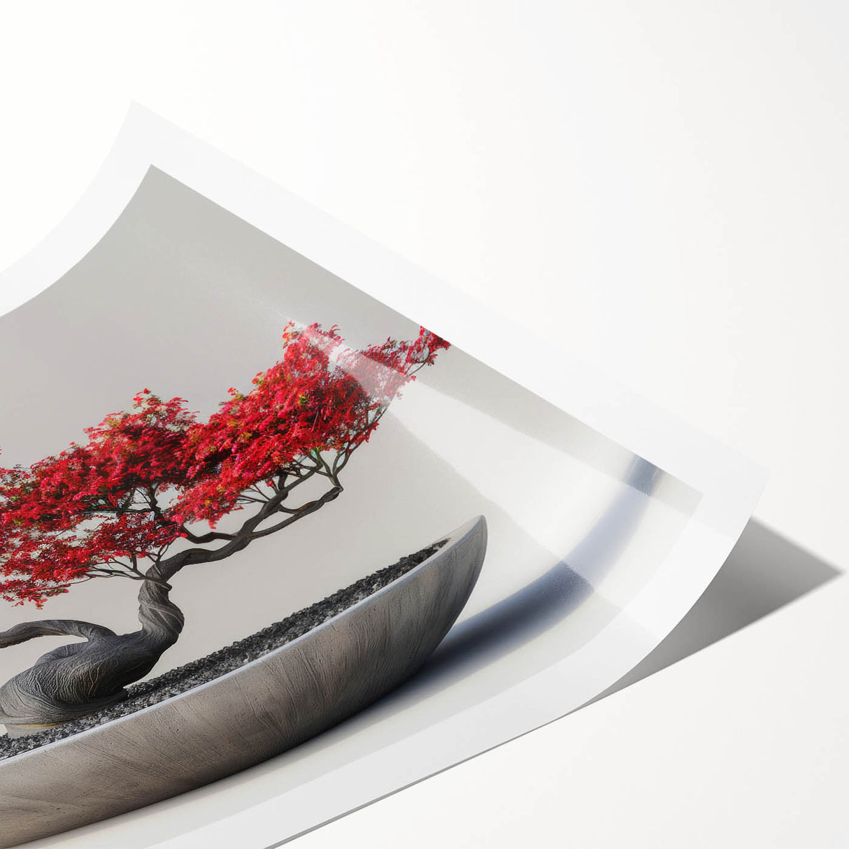 Botanical bonsai tree wall art print showcasing vibrant colors and intricate details, rolled for easy display and storage, perfect for nature-themed decor.