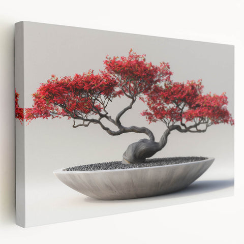Botanical bonsai tree wall art on stretched canvas, showcasing intricate floral patterns and vibrant colors, perfect for home decor and nature enthusiasts.