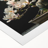 Botanical bonsai tree wall art design on rolled canvas, showcasing intricate floral patterns and vibrant colors, perfect for home decor enthusiasts.