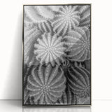 Framed wall art featuring a vibrant botanical cactus design with intricate details, set in a sleek silver frame, perfect for modern home decor accents.