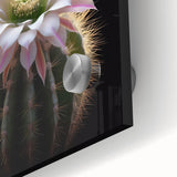 Close-up of a vibrant botanical cactus design wall art piece, showcasing intricate details and vivid colors on acrylic glass, perfect for modern home decor.