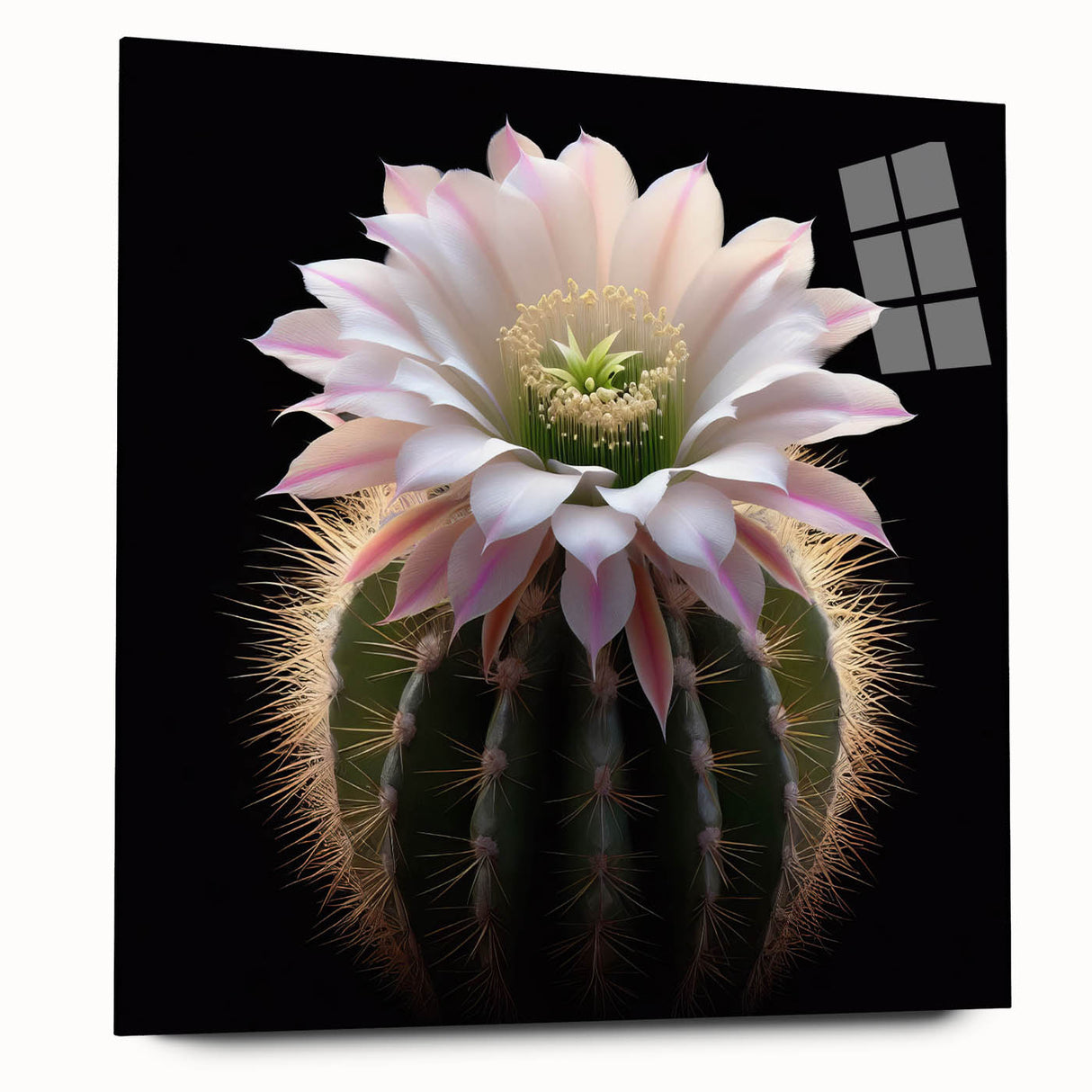 Acrylic glass wall art featuring a botanical cactus design, showcasing vibrant green hues and intricate details, ideal for modern decor and nature lovers.