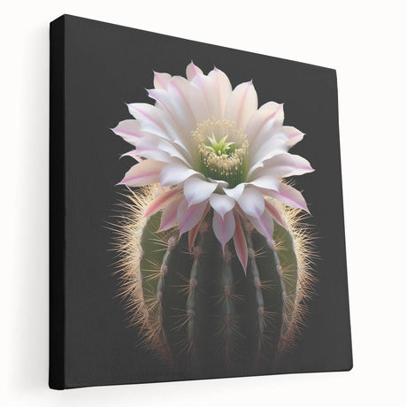 Cactus-themed botanical wall art collection printed on stretched canvas, showcasing intricate floral designs in vibrant greens and earthy tones, ideal for home decor.