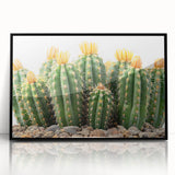 Framed wall art featuring a botanical cactus design in vibrant colors, set against a sleek black frame, perfect for modern home decor and nature enthusiasts.