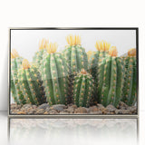 Framed botanical wall art featuring a silver-accented cactus design, showcasing vibrant colors and intricate details, perfect for modern home decor.