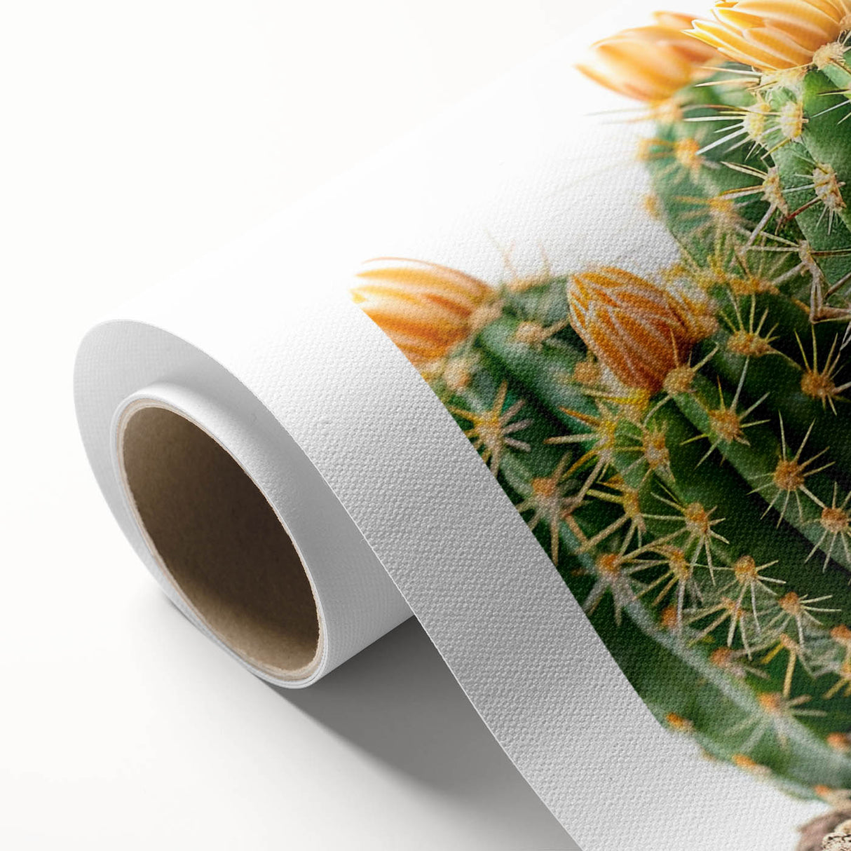 Botanical wall art featuring a vibrant cactus design, printed on rolled canvas with intricate details and a textured finish, ideal for home decor.