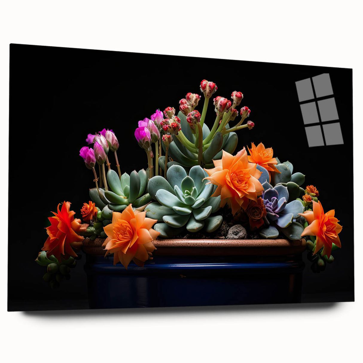 Botanical wall art featuring a vibrant cactus design, displayed in an elegant acrylic frame, showcasing intricate details and textures, perfect for home decor.