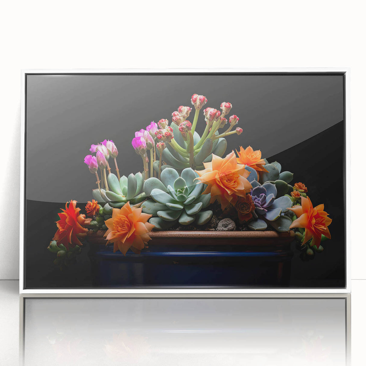 Framed wall art showcasing a botanical cactus design in vibrant green and beige hues, set against a white background, perfect for modern decor.