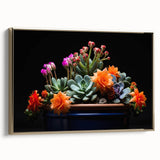 Framed botanical wall art featuring a vibrant cactus design, set against a gold background, perfect for modern decor. Ideal for enhancing interior aesthetics.