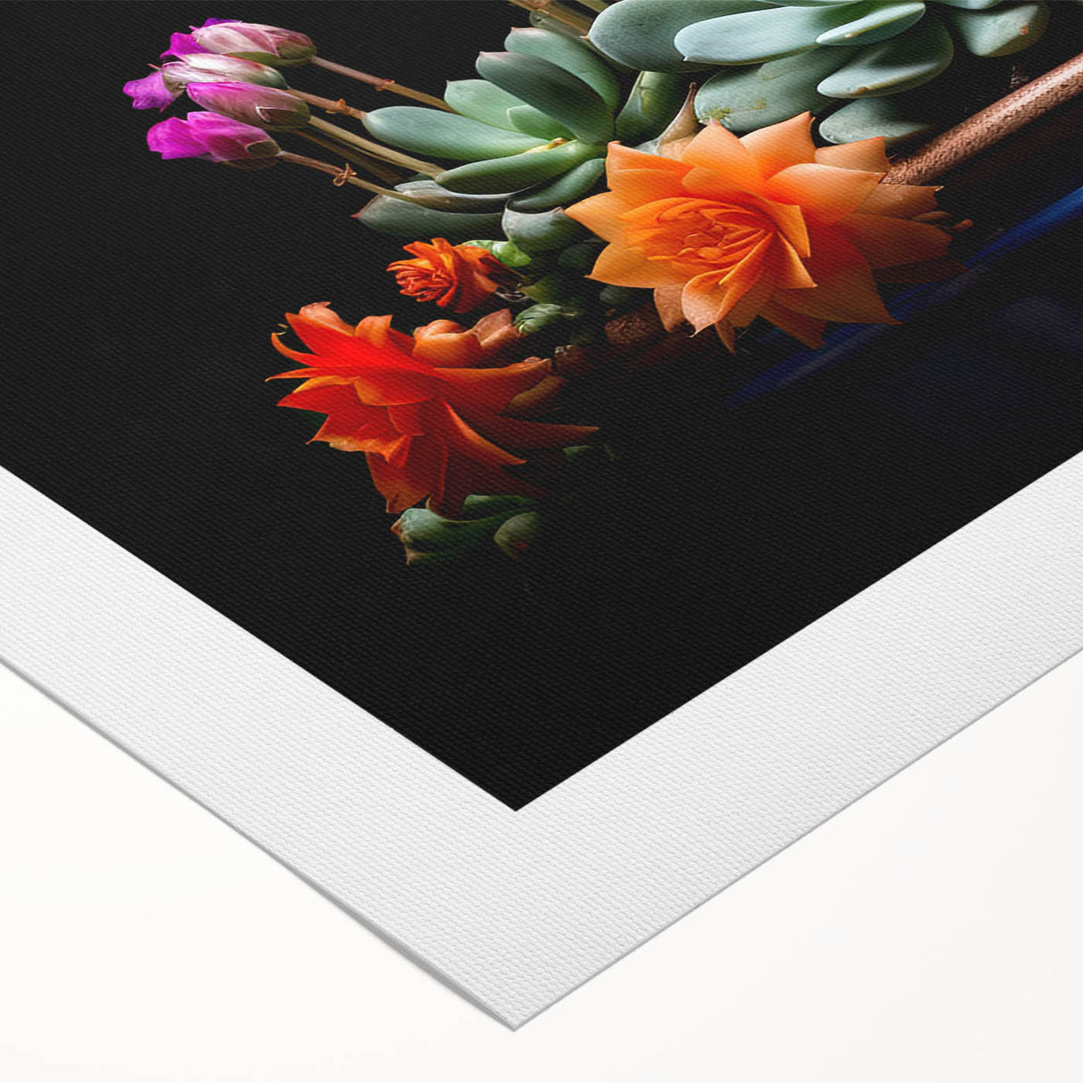 Botanical wall art design featuring a vibrant cactus illustration on rolled canvas, showcasing intricate details and rich colors, perfect for home decor.