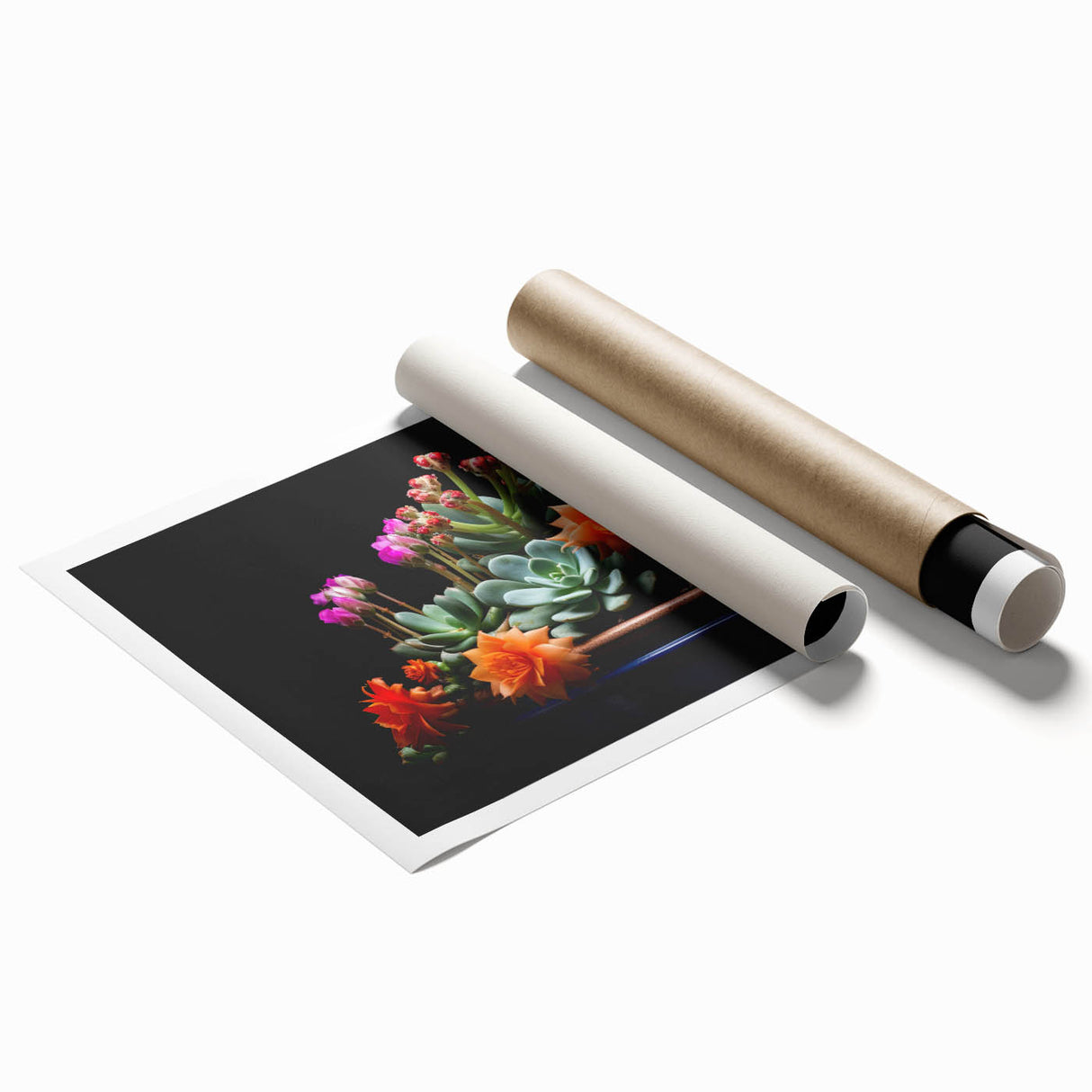 Vibrant botanical wall art print showcasing a detailed cactus design, rolled and ready for display, perfect for enhancing home decor with nature-inspired aesthetics.