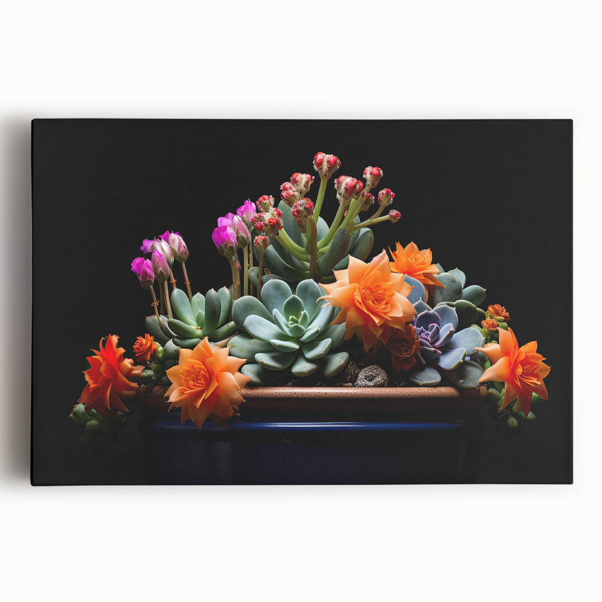 Vibrant botanical wall art featuring a colorful cactus design on stretched canvas, showcasing intricate details and textures ideal for home decor.