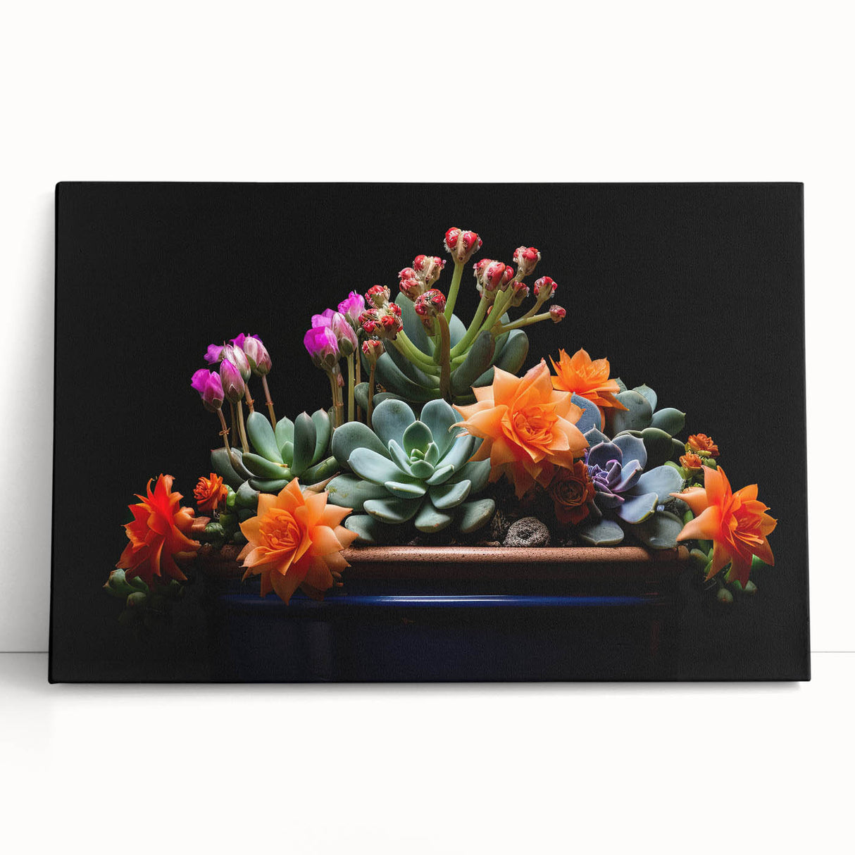 Stretched canvas wall art featuring a vibrant botanical cactus design, showcasing detailed textures and colors, perfect for adding a touch of nature to home decor.