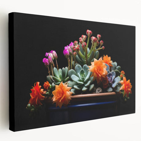Stretched canvas wall art showcasing a vibrant botanical cactus design with intricate details, perfect for modern decor. Ideal for adding a touch of nature to any space.