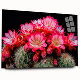 Side view of a botanical cactus wall art piece displayed in an acrylic frame, showcasing vibrant colors and intricate details, perfect for modern home decor.