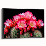 Framed wall art showcasing a botanical cactus design in vibrant colors, featuring a black frame, perfect for modern home decor. Ideal for nature enthusiasts.