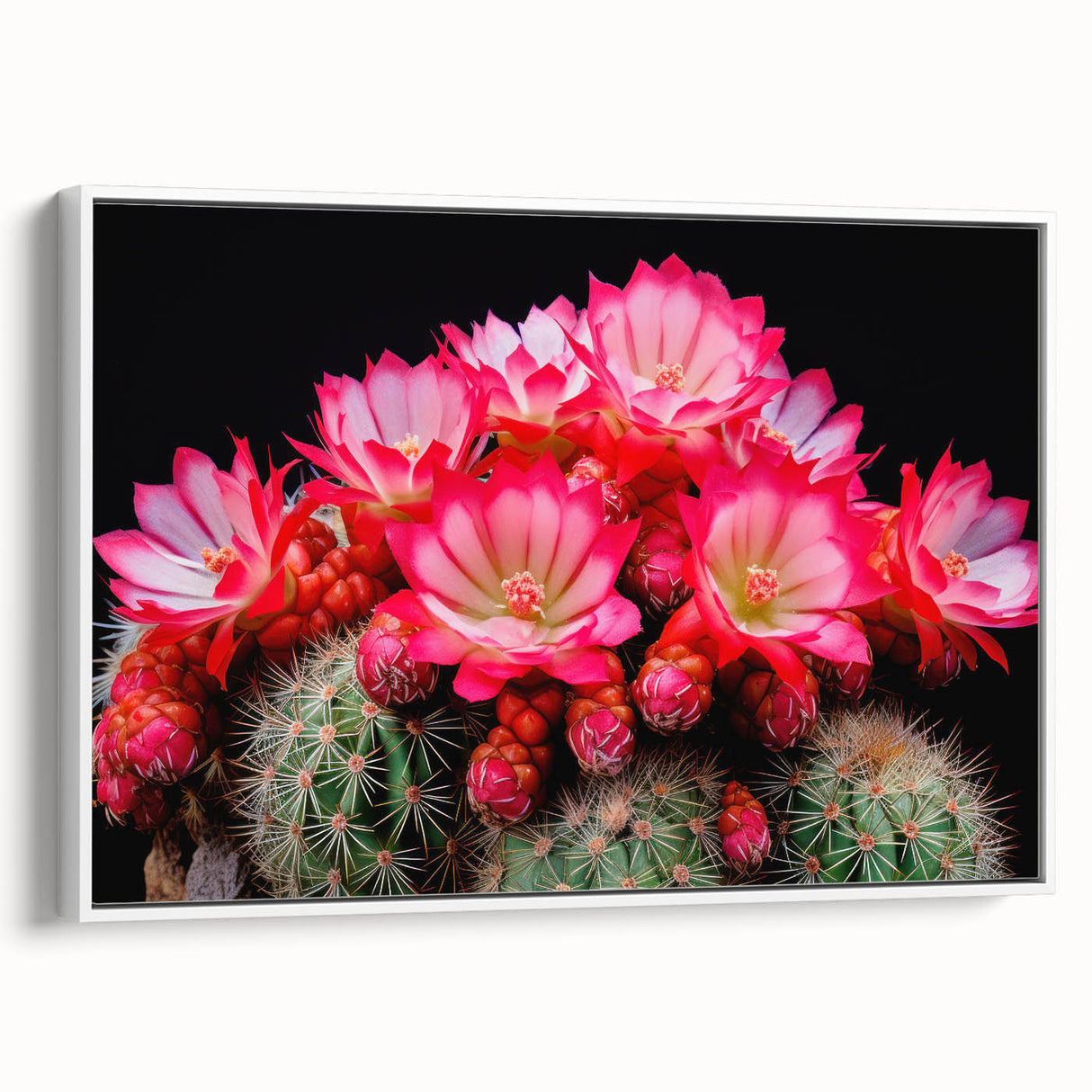 Framed wall art featuring a botanical cactus design, showcasing vibrant greens and earthy tones on a white background, perfect for modern decor.