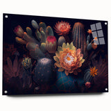 Acrylic wall art featuring a botanical cactus design, displayed in a side view with decorative pins, showcasing vibrant green and textured details for a lively decor accent.