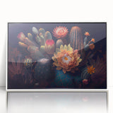 Framed wall art featuring a botanical cactus design on a white background, showcasing intricate details and vibrant colors, perfect for modern home decor.