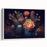 Framed wall art featuring a botanical cactus design on a white background, showcasing intricate details and vibrant colors, perfect for home decor enthusiasts.