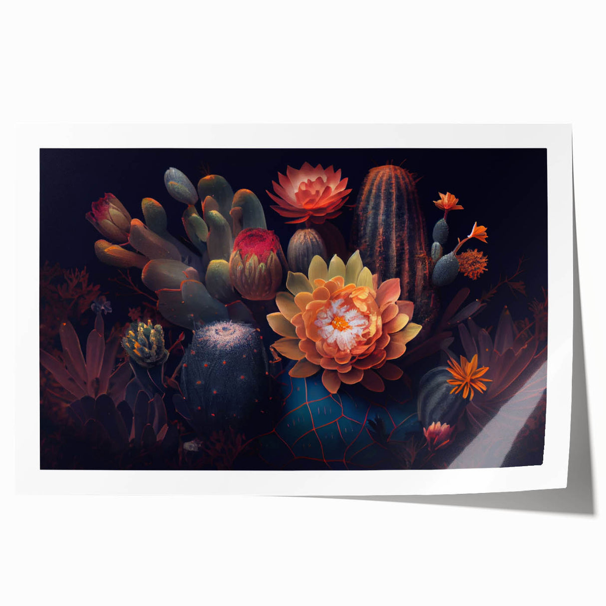 Botanical wall art print showcasing a vibrant cactus design in shades of green and yellow, rolled and ready for display, adding a modern touch to home decor.