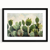 Botanical wall art featuring a vibrant cactus design in a sleek black frame with a mat, ideal for modern decor, showcasing intricate details and colors.